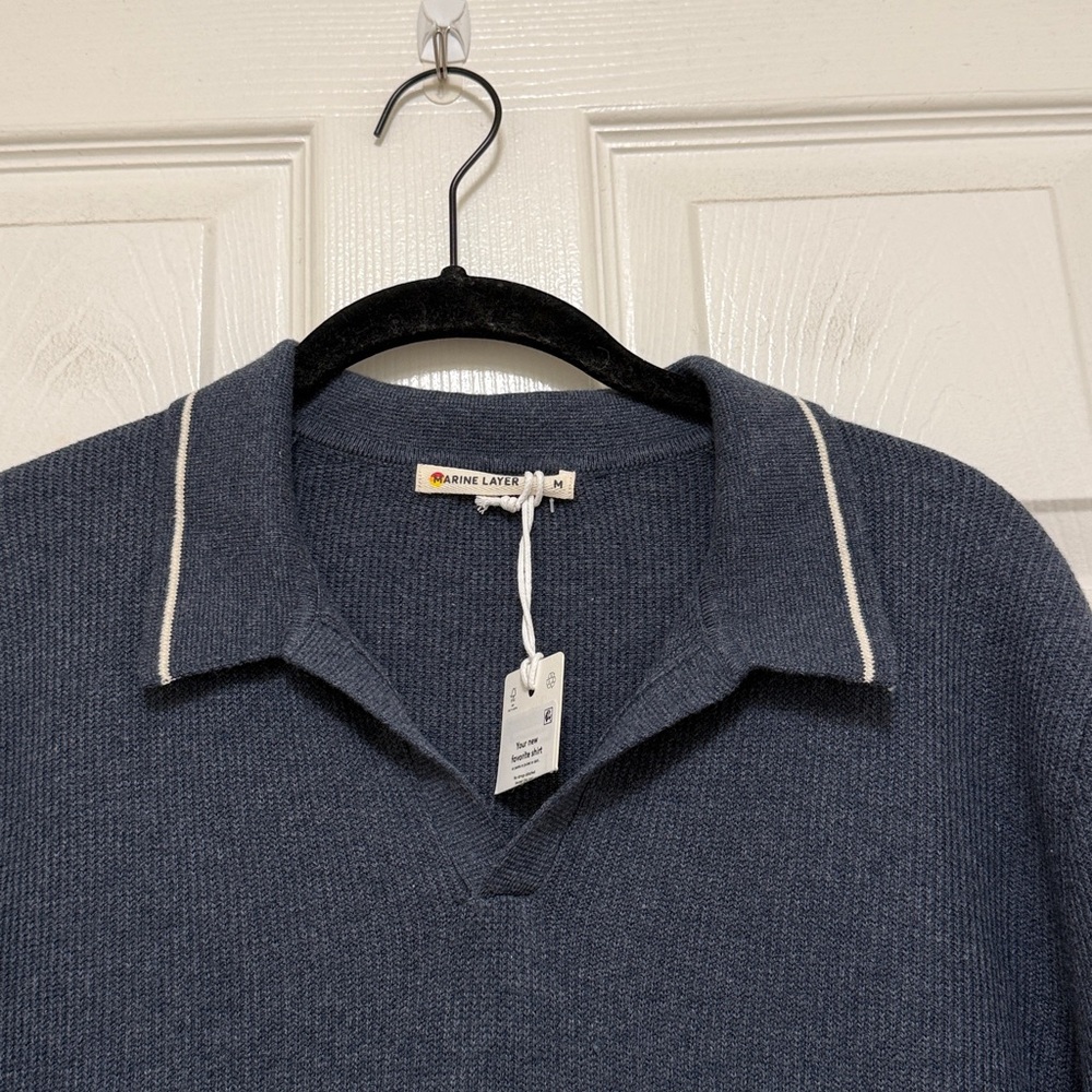 NWT Marine Layer Liam Sweater Polo in Dark Indigo - Picture 9 of 11